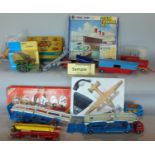 Box of die-cast model toys including Minic Ships 'Ocean Terminal Set', boxed Corgi 'Constructor Set'