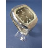 1970s gents Zenith automatic 'Defy' stainless steel gents wristwatch, the octagonal brown dial