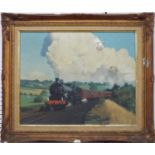 20th century British school - Steam locomotive passing through a country landscape, oil on canvas,