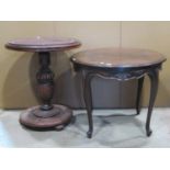 Three occasional tables of varying size and design, two with carved foliate detail, together with