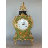 Italian Rococo style mottled green and ormolu mantle clock, the convex two train dial marked