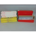 6 boxed Santa Fe silver coaches by Train Station Products, all HO gauge and assembled, together with