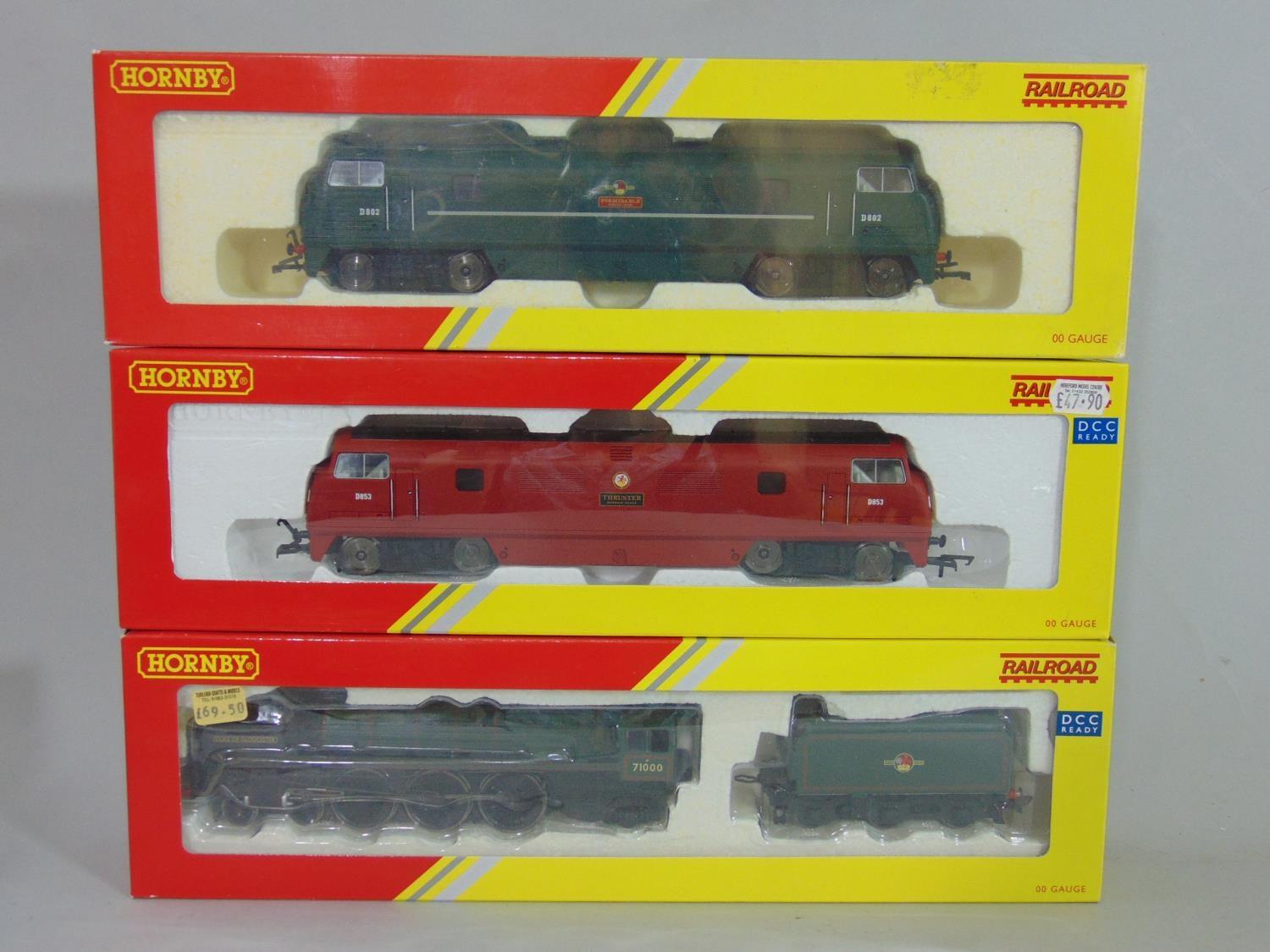 3 boxed Hornby Railroad locomotives: R3168 4-6-2 'Duke of Gloucester', R3382 'Thruster' (Maroon) and