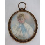 L Fowler (early 20th century British school) - Half length miniature portrait of a young boy with