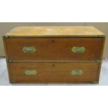 A 19th century oak two drawer military/campaign chest with brass flush fittings, 78cm wide x 39cm