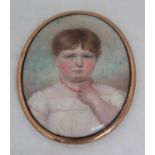 Early 19th century British school - Bust length miniature portrait of a young child wearing a white