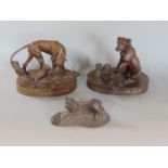 Three cast resin bronzed colour character groups of hounds, the largest 16cm wide (3)