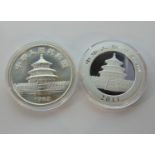 1989 Chinese 10 Yuan 1oz silver Panda and 2011 Chinese 10 Yuan 1oz silver Panda