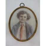 Marion S Broadhead R.M.S. - Half length miniature miniature portrait of a young boy with brown eyes