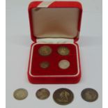 Four coin silver maundy set, 4d, 3d, 2d, 1d, 1906 and three other silver coins