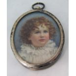 E L (late 19th century British school) - Shoulder length miniature portrait of a blue eyed child