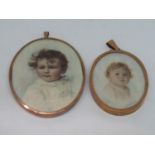 Early 20th century British school - Bust length miniature portrait of a blue eyed baby with brown