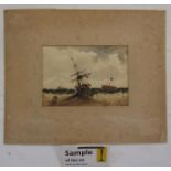 19th century British school - Marine scene with shipping on a stormy day, buoy, etc, watercolour and