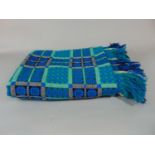 Woollen welsh blanket in a double weave, colours are blue, green, black and white, 2.2 x 2.3m