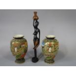 A pair of 20th century Satsuma type vases with painted and gilded male character decoration, with