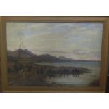 G Aikman (19th century British school) - Scottish coastal landscape with figures gathering