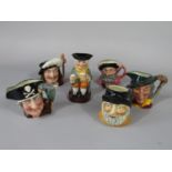 A Royal Doulton Toby jug - Happy John, together with four Royal Doulton character jugs, Pied Piper