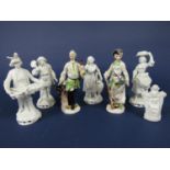A set of four late 19th century white glazed Neapolitan figures of street vendors all with blue