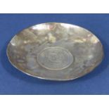 A Chinese silver coin dish inset with a Szechuan province seven mace and two Canderins coin, 10cm