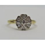 Vintage 18ct diamond cluster ring, size L/M, 2.2g