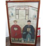 19th century Chinese school - Full length portrait of a pair of seated male and female characters,