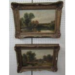 Late 19th century British school - Pair of landscapes with thatched cottage, figures, cattle