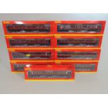 9 Hornby coaches all BR Hawksworth in maroon livery, with original boxes (9)