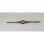 French early 20th century rose cut diamond set bar brooch, unmarked, tests as 18ct gold, 8cm long