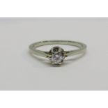 18ct white gold diamond solitaire ring, size M/N, 2g