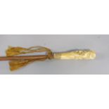 Chinese and carved ivory Malacca swagger stick, the handle carved with various rats, with original