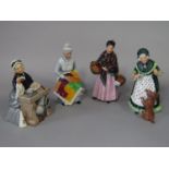 A collection of four Royal Doulton figures of the Orange Lady HN1759, Eventide HN2814, Schoolmarm