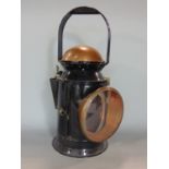 GWR carriage lantern inscribed J.H. Hetherington & Co, number 52, 36cm high