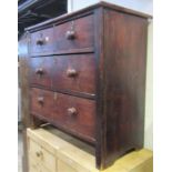 A rustic Victorian stained pine bedroom chest of two short over two long drawers (AF), 91 cm (3ft