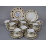 A quantity of Aynsley Henley pattern tea wares comprising milk jug, sugar bowl, cake plate, twelve