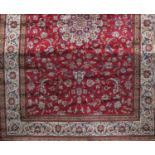 Red Ground Cashmere carpet with traditional Shabas medallion design, 240 x 160cm