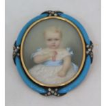 19th century school - A good quality three quarter length miniature portrait of a fair haired baby