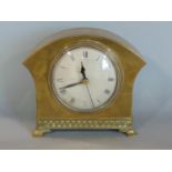Stylish French brass mantle clock, with textured silvered dial, Roman numerals, the case with