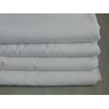 White bed linen collection including 4 starched white single cotton sheets, pillow cases and a