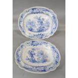 A 19th century blue and white printed meat plate of oval form with well, in the Pekin Sketches