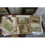 A collection of 19th century and later watercolours, engravings and drawings, etc, of landscape