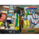 Unsorted empty boxes for HO gauge rail models including Walthers, Roco, Powerline, Concor Athearn,