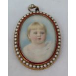 F H (late 19th century British school) - Bust length miniature portrait of a fair haired baby in