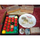 Two Victorian Diamond Jubilee serving dishes showing royal properties, a collection of snooker