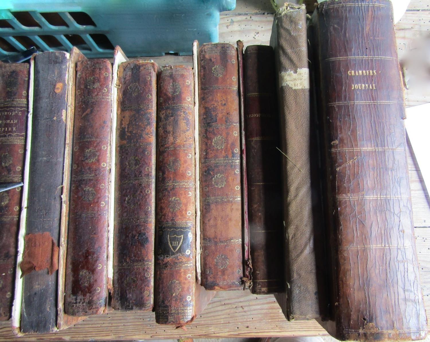 A quantity of mainly 18th century leather and other bound books including odd volumes, Chambers Book - Image 5 of 5