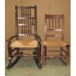 A set of four 19th century ash-wood country dining chairs with graduated ladder-backs over rush