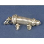 A Victorian silver whistle case with silver whistle, with fluted decoration and cast acanthus bands,