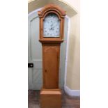 A Georgian oak Countrymade longcase clock, the arched hood enclosing broken arch painted dial with