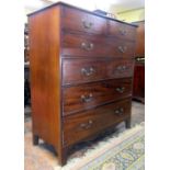 A Georgian mahogany bedroom chest of two short over four long graduated drawers with brass swan neck