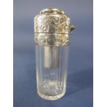 Good quality silver and faceted glass atomiser with engraved scrolled acanthus decoration, maker