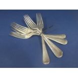 Set of six 1920s Old English silver table forks, maker Henry Aitken, Sheffield 1925, 12oz approx